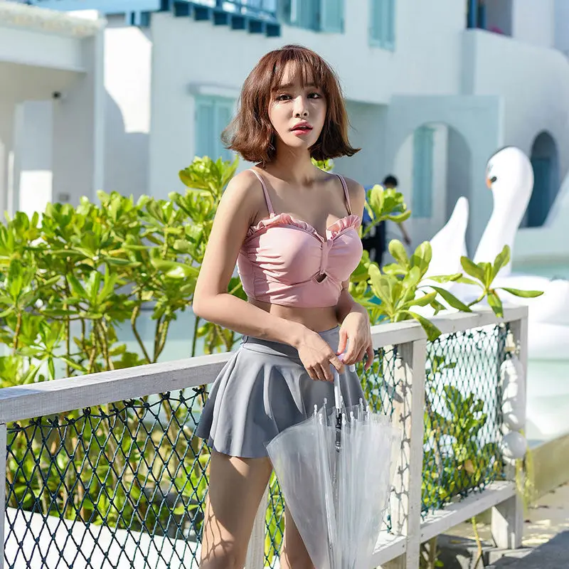 

Bathing Suit Women's Two-Piece Set Split Type Bikini Tour Bathing Suit Skirt Conservative Boxer Graceful qing xin wen quan Tour