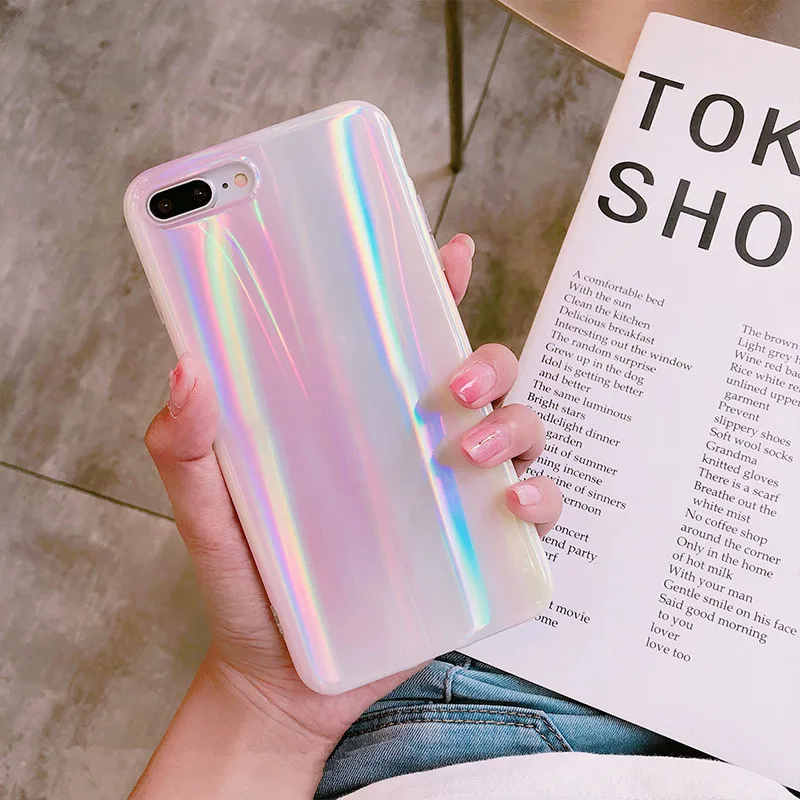 Мягкий розовый лазерный чехол для iPhone X, iPhone 7/8 Plus/6s, креативный, все края входят в комплект, устойчивые к царапинам, Южная Корея