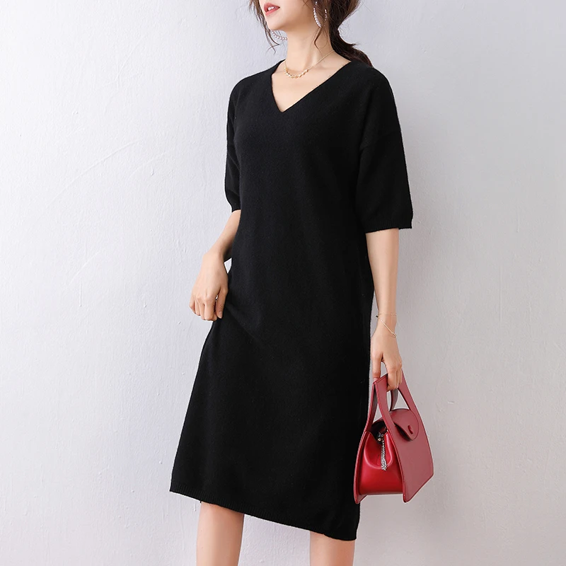 short sleeves wool dress soft warm sweater for womens spring pullover v neck solid fashion casual female knitting long dresses short sleeves wool dress soft warm sweater for womens spring pullover v neck solid fashion casual female knitting long dresses