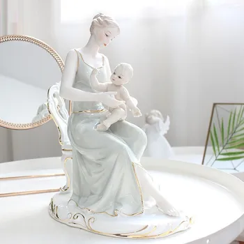 

WU CHEN LONG Ceramics Mother And Baby Art Sculpture Maternal Love Figure Figurine Character Statue Craft Home Ornament R5266