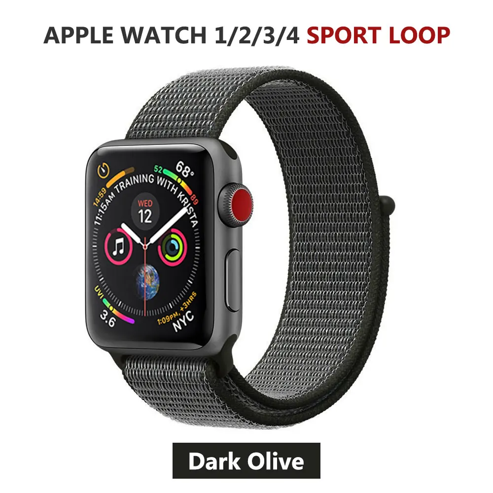 Спортивная петля нейлоновый ремешок для Apple Watch серии 5 40 мм 44 мм серия 4, браслет ремень нейлоновый тканый наручный ремешок для iWatch 38 42 - Цвет ремешка: Dark-Olive