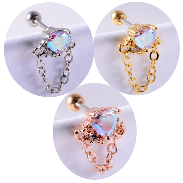 Colorful Crystal Ear Studs Cartilage Helix Lobe Conch Rook Piercing Screw Earrings Body Piercing Jewelry For Woman Ear Gift