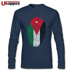 Флаг Иордании отпечатков пальцев Для мужчин круглый вырез, длинный рукав на заказ хлопок, большой размер майки американский футболки Для