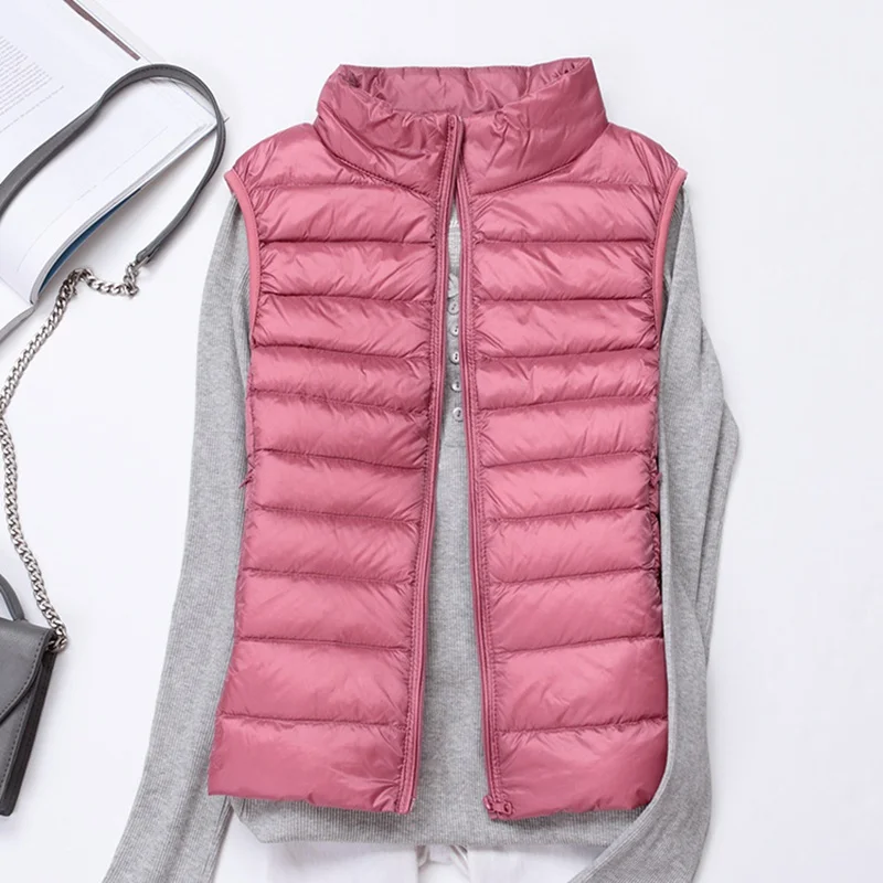 Бренд Zogaa, женский зимний жилет, хлопок, без рукавов, женские куртки, 12 цветов, ультралегкий пуховик, пуховый жилет, верхняя одежда, теплое пальто - Цвет: Розовый