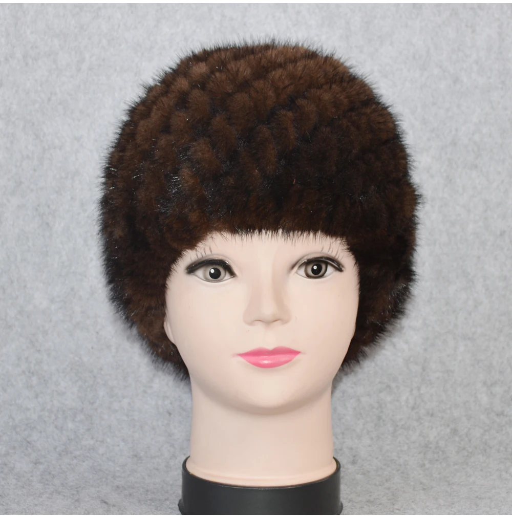 Cotton Lining Winter Lovely Real Mink Fur Hat Women Good Elastic Knitted Real Natural Mink Fur Beanies Caps Real Mink Fur Cap