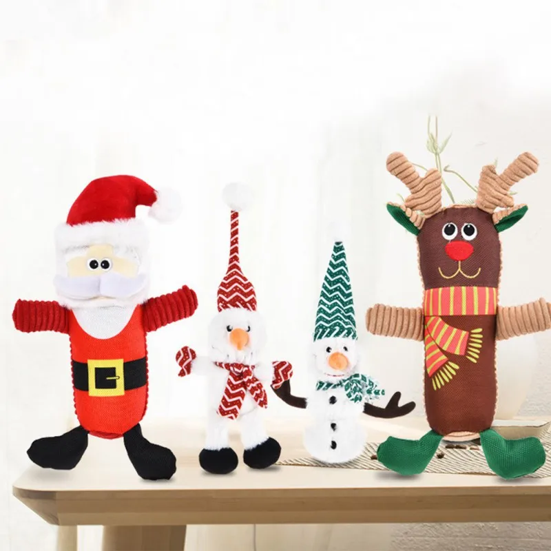 

1 Pcs Dog Plush Doll Toy Interactive Soft Chew Toy Bite Resistant Molar Squeak Toy Training Supplies Pet Christmas Gifts