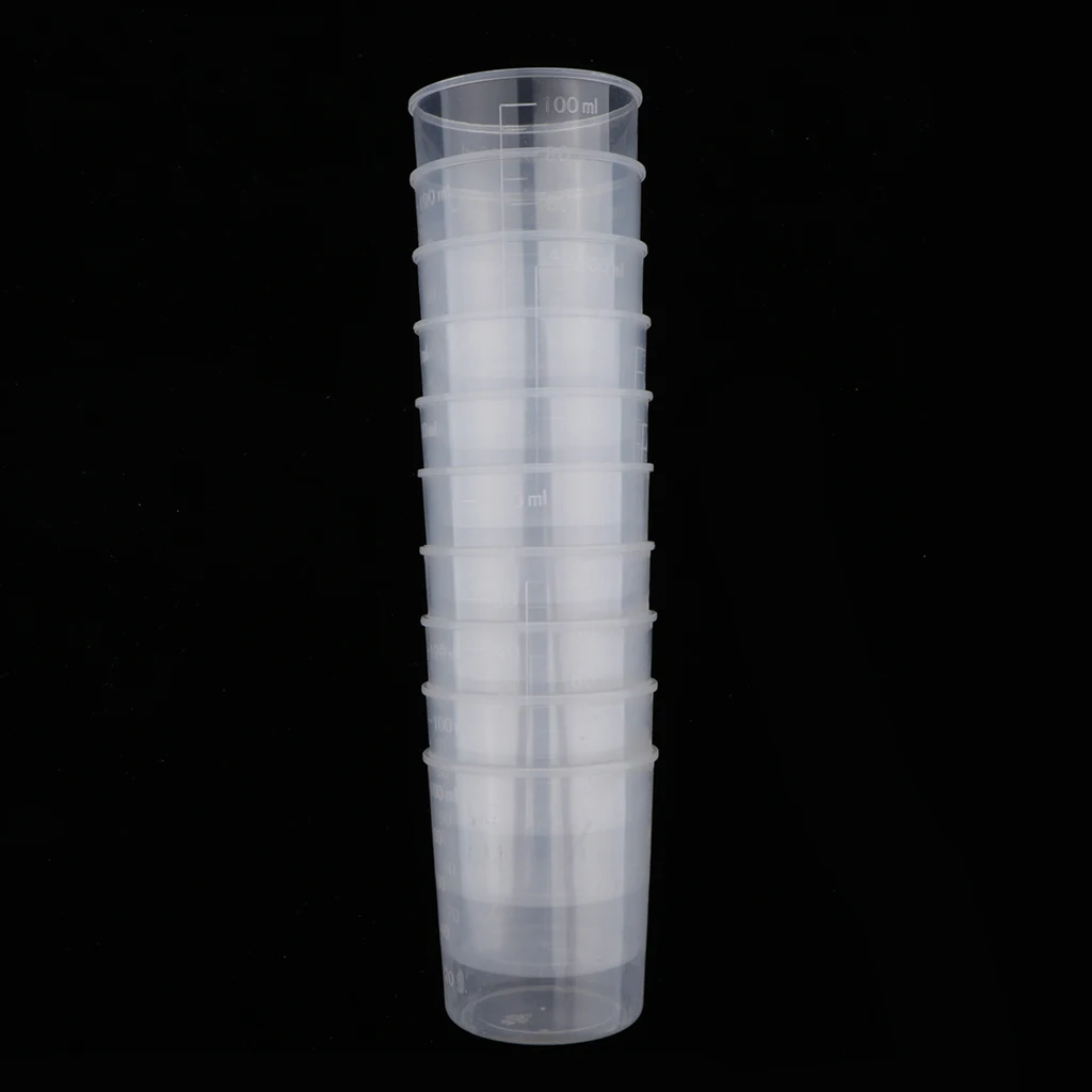 10cs Plastic Graduated Cups Clear Measuring Cups 100ml for Mixing Paint, Stain, Epoxy, Resin