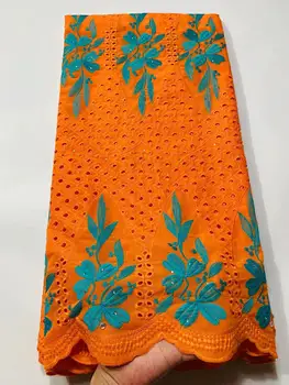 

Orrange Pure Cotton Voile Lace fabric With Stones African Dry Lace Fabric High Quality Nigerian For Wedding FJYI318