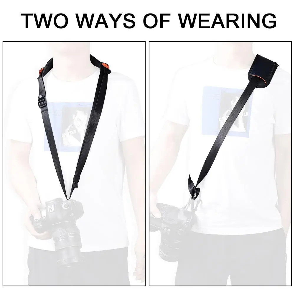 Universal SLR Digital Camera Shoulder Strap With Quick-Release Buckles Zipper Pocket Breathable Mesh Black Slide Camera Strap