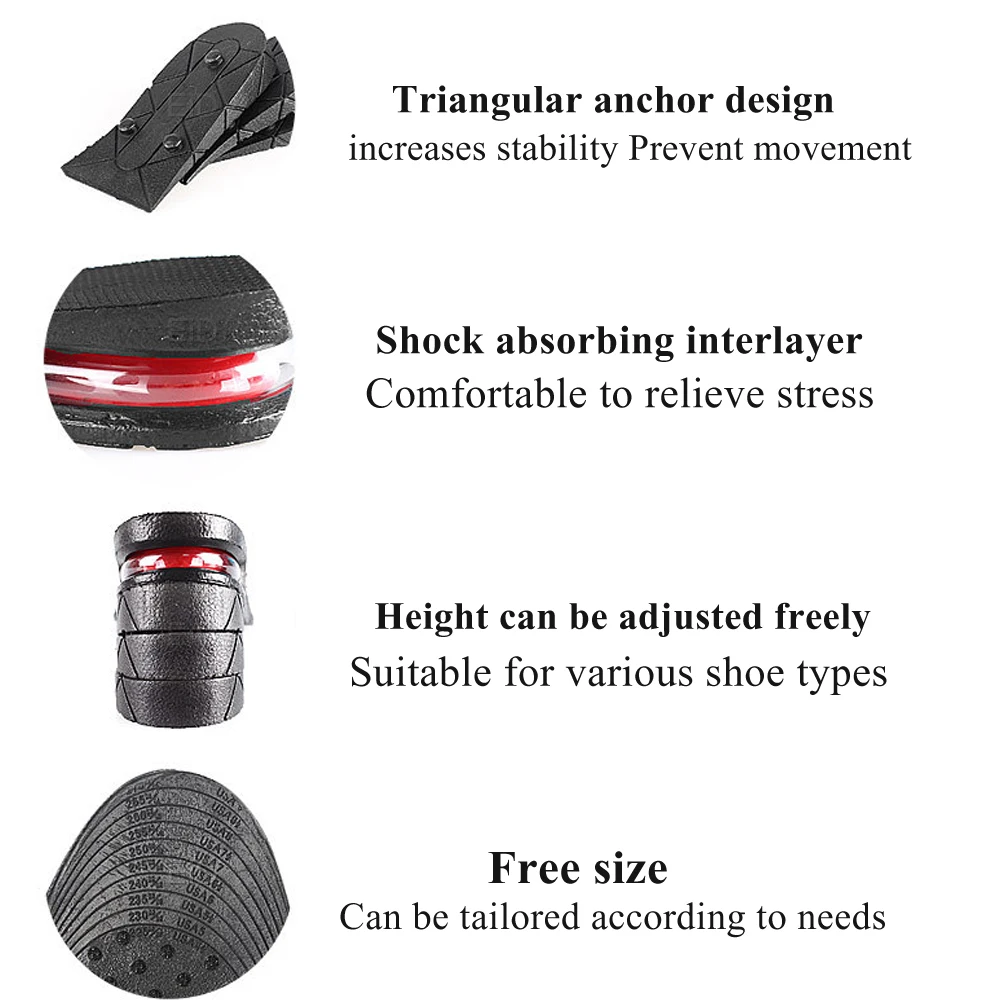 EiD 3-9cm Invisible Height Increase Insole Cushion Height Lift Adjustable Cut Shoe Heel Insert Taller Support Absorbant Foot Pad