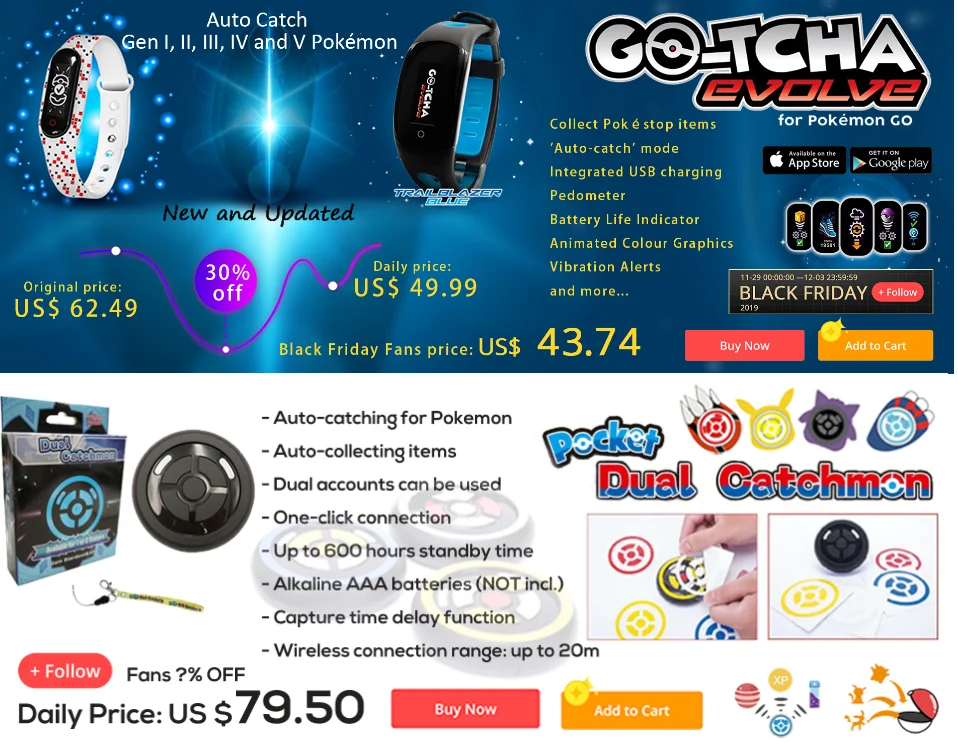 MEGACOM Pocket Dual Catchmon для Pokemon Go Plus Auto Catch для Bluetooth 2 кроссовки для iPhone 6 для iOS ver.11/Android 7,0