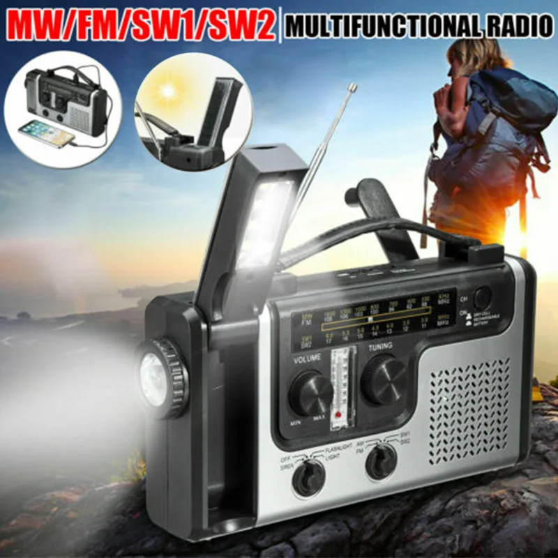 Портативное экстренное радио 2020 AM FM SW1 SW2 с ручным управлением на солнечной