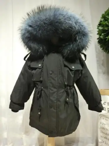 30 ℃ детский Настоящий мех кролика пальто натуральный мех воротник с капюшоном теплая парка Modis Детская куртка для холодной зимы Y2176 - Цвет: 5