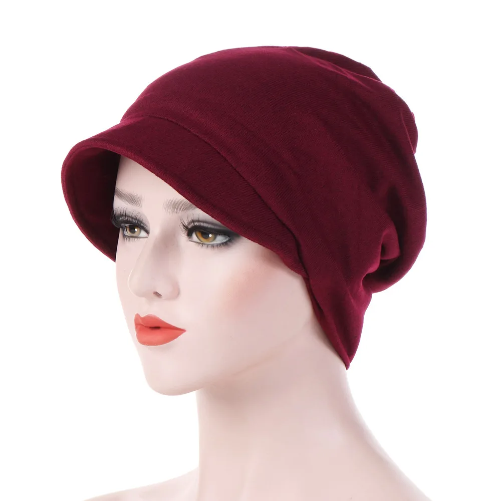 beanie skully hat 2022 New Turban Cap For Women Plain Brim Hats Stretch Chemo Loss Head Wrap Beanie Casual Head Wrap Warm Windproof rolled up skully hat