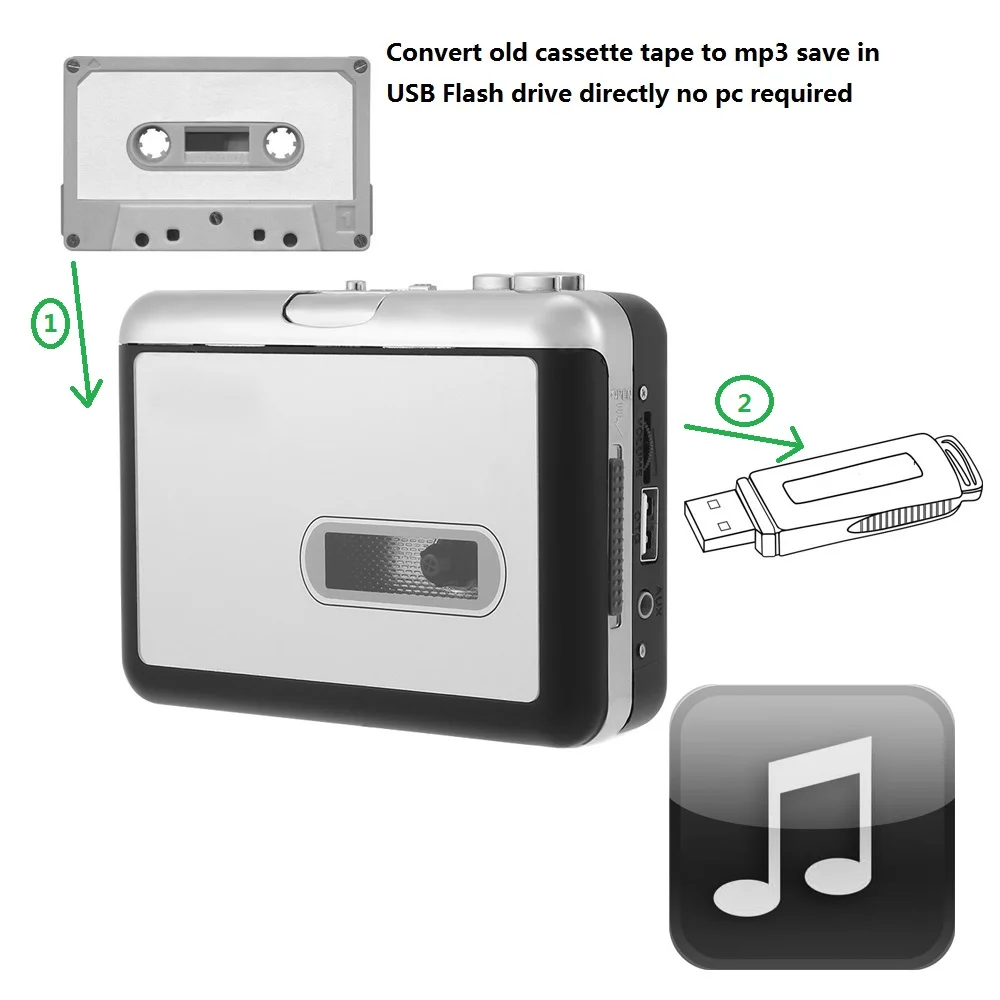 Old Tape Cassette Player Recorder, convert tape cassette to mp3 in USB Flash Disk, no pc required, Playback,