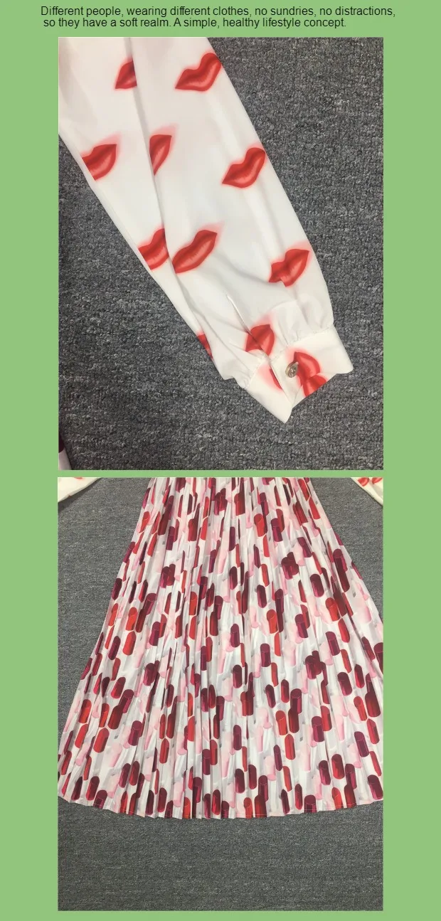 Ropa de mujer осеннее повседневное шифоновое платье с длинными рукавами и принтом в виде губ красное платье модное праздничное платье