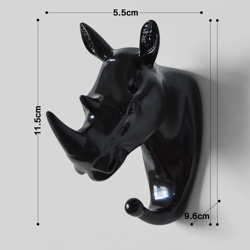 Rhinoceros - black Настенный крючок для одежды с изображением животных, держатель для одежды в виде головы оленя, ключница для ключей, вешалка для ключей, золотой жираф, минималистичный домашний декор, вешалка для пальто - Цвет: Rhinoceros - black