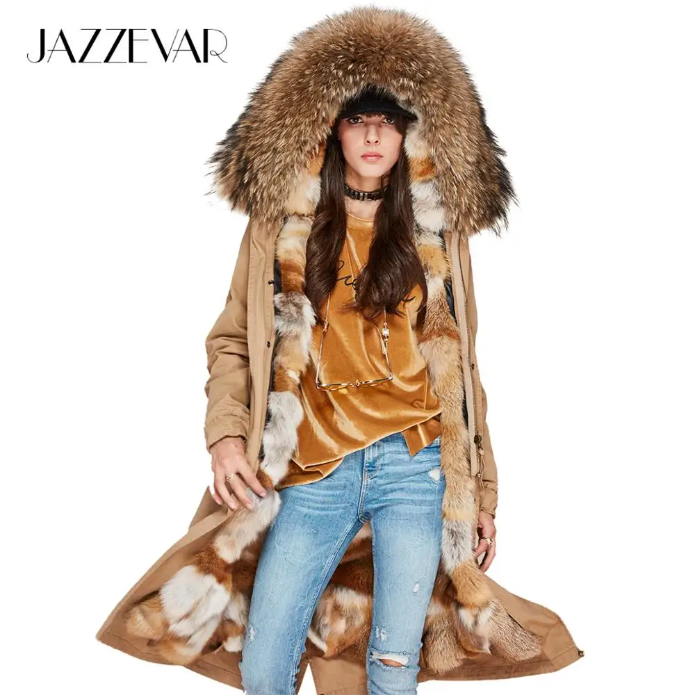 JAZZEVAR 2019 Новая зимняя женская модная роскошная настоящая опушка из лисьего меха X