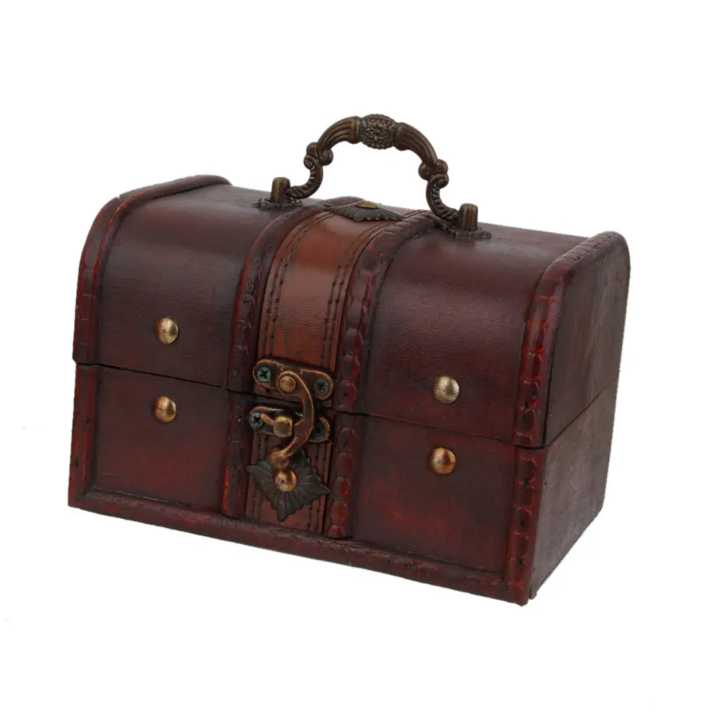 2 Pcs Small Big Set Vintage Wooden Treasure Chest Necklace Bracelet Earrings Holder Storage Box Jewelry Packaging 