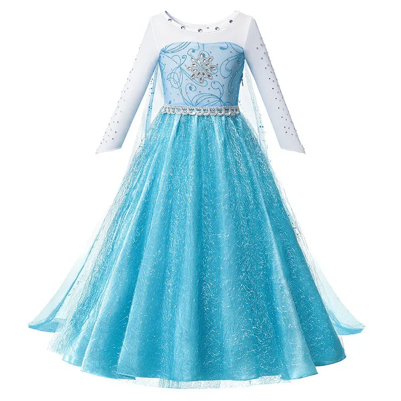 VOGUEON/Вечерние платья для девочек с изображением Эльзы и Анны для коронации; Детский карнавальный костюм принцессы с длинным шлейфом и блестками; платье для девочек на Хэллоуин - Цвет: Elsa Dress 08