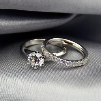 

Luxury Real Solid 925 Sterling Silver Rings Set Classic 2Ct Round-cut SONA Diamond Wedding Engagement Rings For Women Jewelry