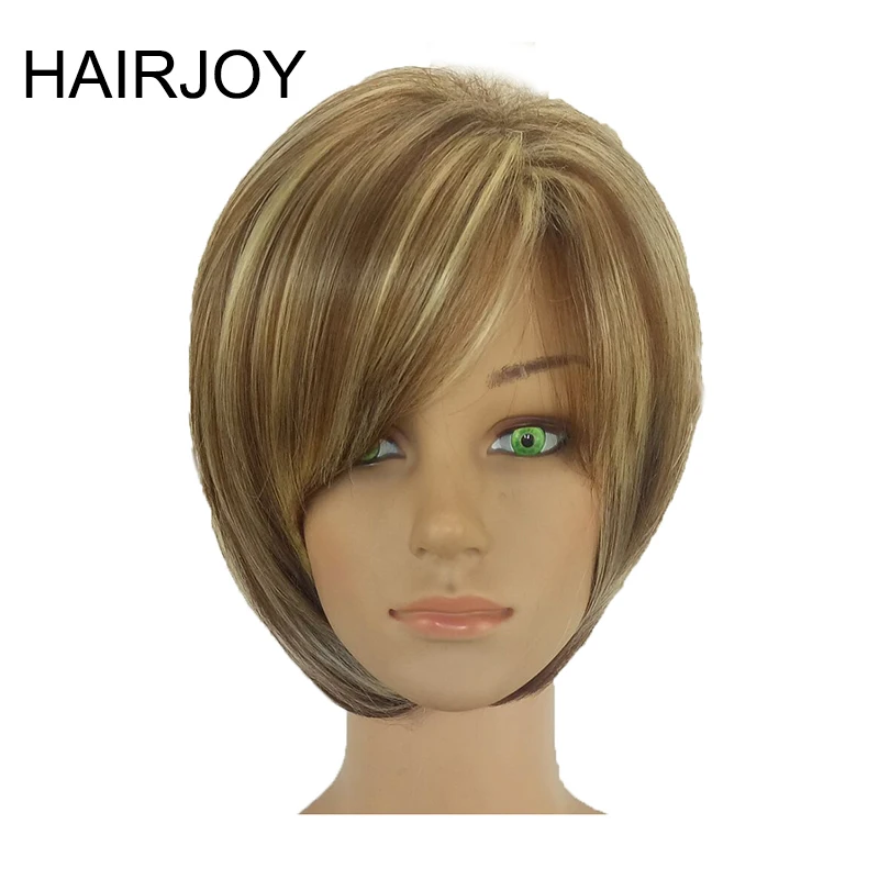 Hairjoy Women Synthetic Hair Wig Bob Haircut Pixie Style With Bangs Blonde Brown Double Color Short Wig Free Shipping Synthetic None Lace Wigs Aliexpress
