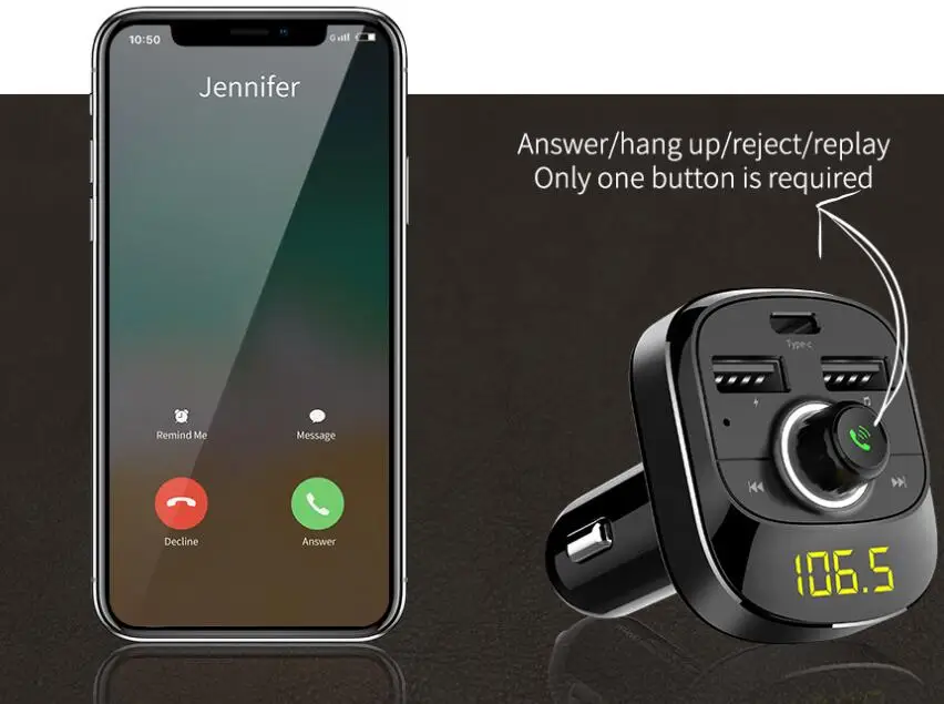По DHL или FedEx, 50 шт., Bluetooth гарнитура, тип-c, USB, автомобильное зарядное устройство, fm-передатчик, радио, Mp3 плеер, беспроводной автомобильный комплект T19