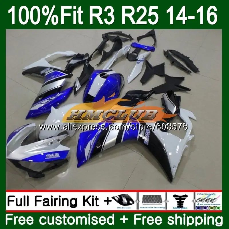 Инъекций для YAMAHA YZF R3 R25 YZFR25 сине-белые 63CL. 61 YZF-R3 YZF-R25 R 25 YZFR3 14, 15, 16, 17, обтекатель oem