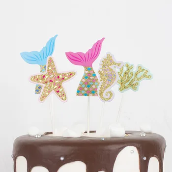 

Cakelove Biling Gold Pink Silver Star Fishtail Shell Starfish Seahorse Mermaid Cake Topper for Party Decoration Dessert lovely