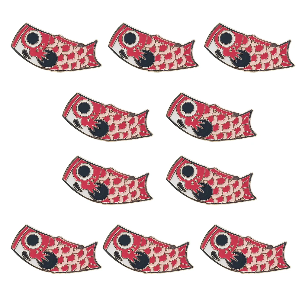 

10pcs Japanese-Style Red Koi Fish Flag Brooch Enamel Pin Bag Clothes Jewelry Decorative Lapel Pins Badge For Friends Kids Gifts