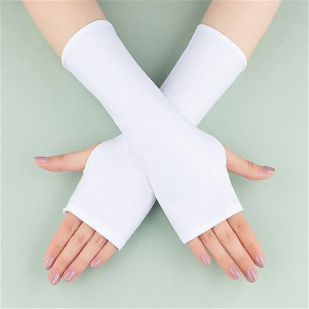 Summer Solid Mittens Half Finger Sleeves Sunscreen Protection Fingerless Long Gloves Women Arm Cool Driving Accessories