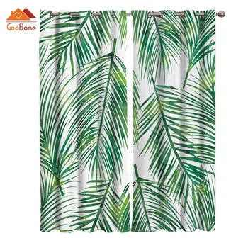 

Leaves Green Plant Window Curtains Living Room Outdoor Fabric Drapes Curtain Home Decor