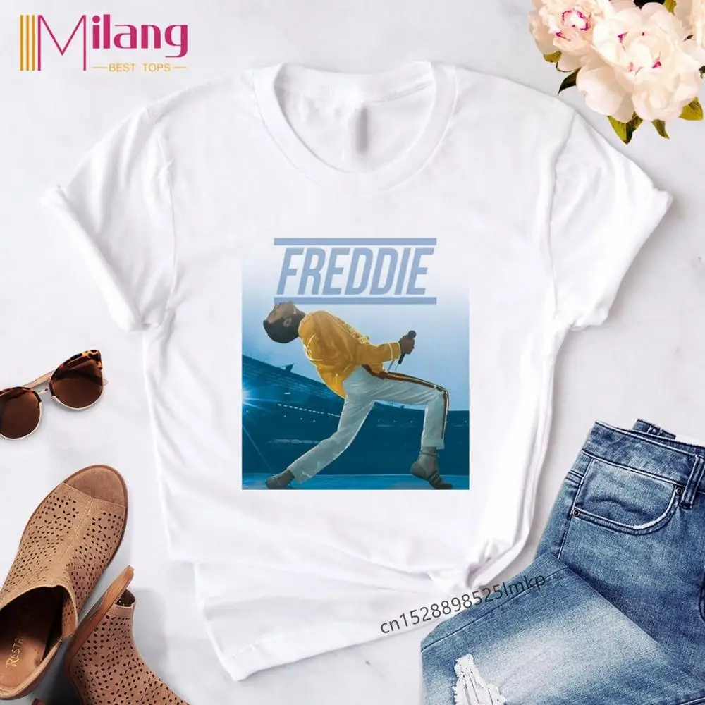 p2502A-White Женские черные футболки Freddie Mercury The queen Band, женские футболки с коротким рукавом, летняя брендовая рок одежда, топы для девочек - Цвет: p2502A-White