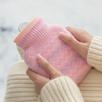 

Mini Cute Silicone Hot Water Bottle with Knit Cover Portable Classic Hand Warmer Bag for Home and Outdoor- Gray, Pink
