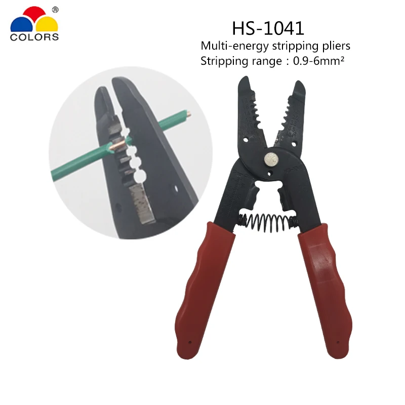 

HS-1041 Wire Stripper Pliers Mini Wire Striping Tools Cutting Wire，Striping Range 0.9-6mm2，Cut Max 16mm2 Professional Tool