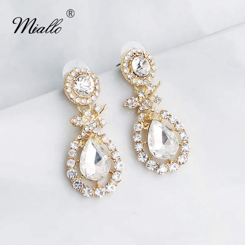 

Miallo Fashion Gold Austrian Crystal Wedding Earring Baroque Women Drop Earring Bridal Eardrop for Bride Bridesmaids