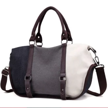 

new canvas bag women's handbag Single Shoulder Bag Messenger Bag splicing large capacity women's simple Travelling bag