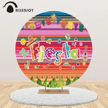 

Allenjoy Death Day Mexican Fiesta Round Background Circle Backdrop Cover Party Decor Carnival Event Wallpaper Photozone Banner