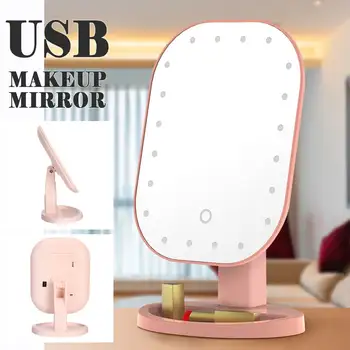 

20 LED USB Portable Makeup Mirror Adjustable Lamp Touch Screen Cosmetic Beauty Desktop Vanity Table Stand Mirrors With Lights