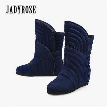 

Jady Rose Fashion Women Warm Winter Snow Ankle Boots Height Increase Slip On Shoes Women New Black Leather Short High Heel Boots