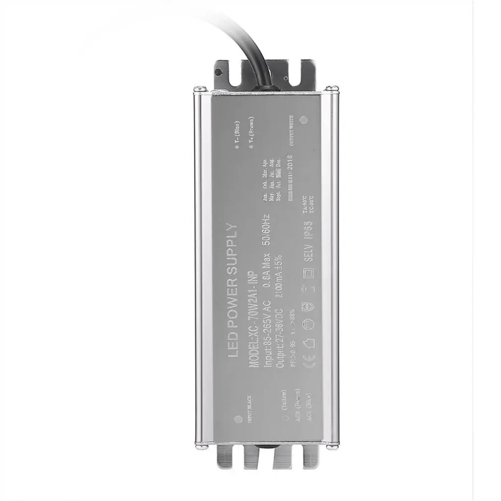 Прочный вход 85-265VAC 0,98 Amax выход 23-35VDC 2100mA 70W водонепроницаемый IP65 Светодиодный источник питания постоянного тока