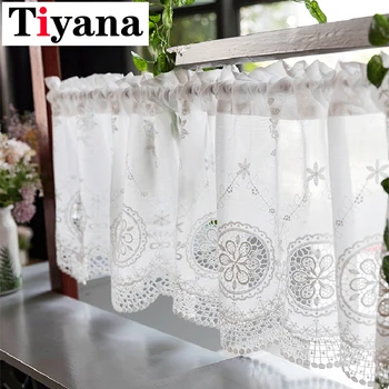 

Short Window Kitchen Tulle Curtain for Living Room Divider Door Embroidery Hollow White Sheer Curtain Drapes Voile JK316Y