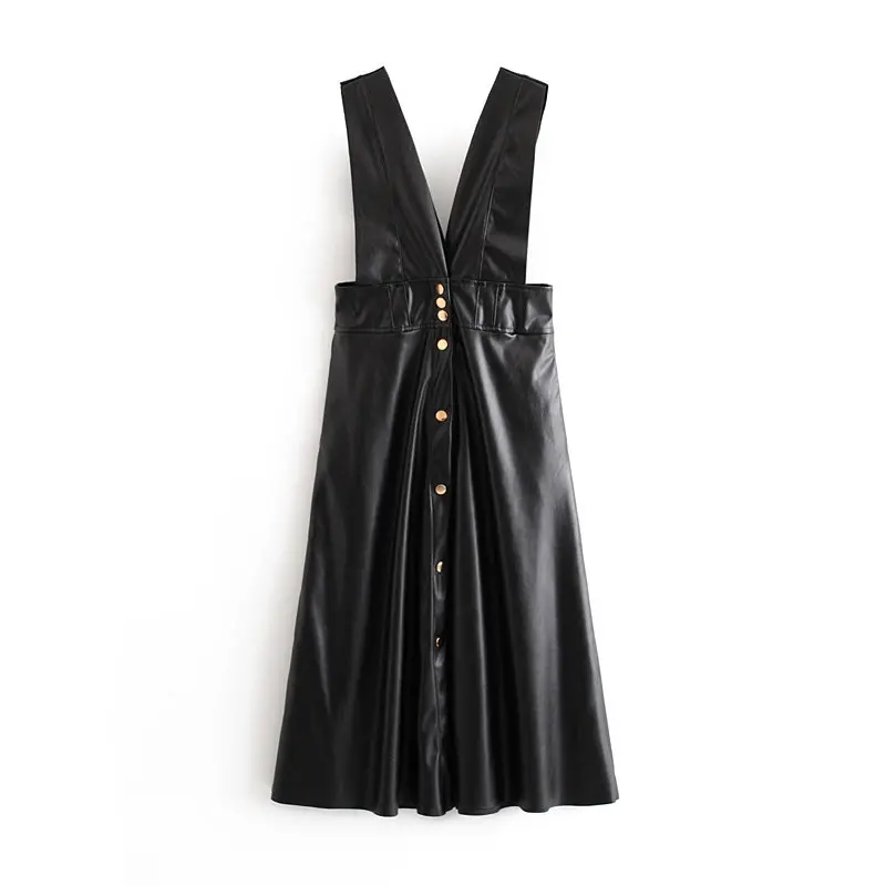 Увядшее английское Элегантное однобортное кожаное платье для женщин vestidos de fiesta de noche vestidos PU платье на бретелях женские блейзеры - Цвет: Черный