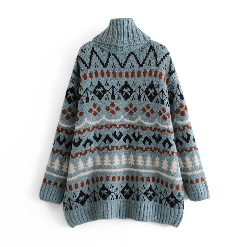 Women Sweaters Za 2020 Vintage Geometric Print