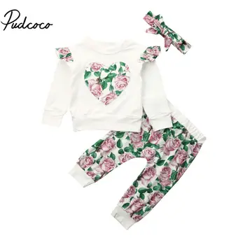 

2020 Spring 2PCS Toddler Kids Baby Boy Girls Hooded Sweatshirt Long Sleeve Tops Floral Pants Clothes Outfits Set 0-24 Monthes