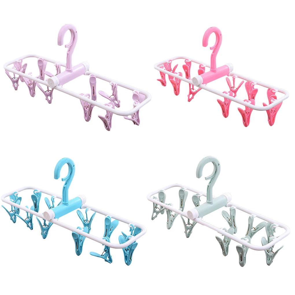 Brand New Plastic Folding Rack High Quality Solid Clothes Racks with 12 Clips Portable Windproof Hanger Outdoor Home Drying Rack
