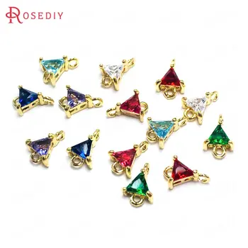 

(38258)10PCS 5MM 24K Champagne Gold Color Brass and Zircon 2 Holes Triangle Connect Charms Pendants Jewelry Findings Accessories