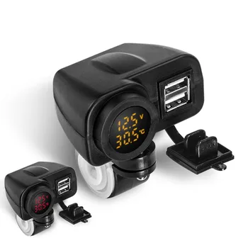 

New 5V/4.2A Dual USB Charger Socket Waterproof Motorcycle Handlebar Clamp Voltmeter Thermometer