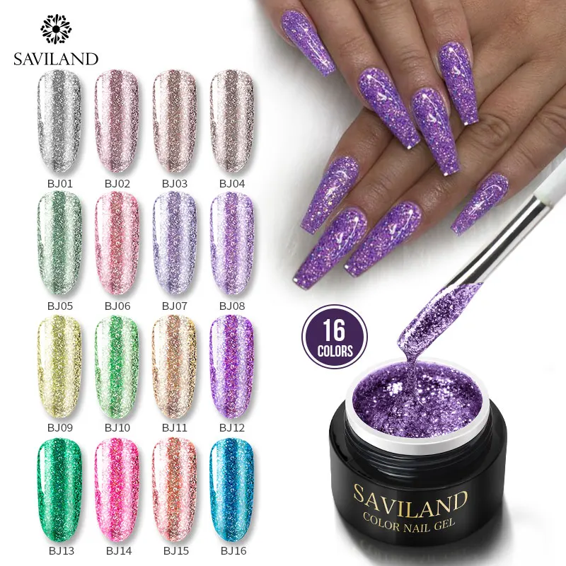 

SAVILAND 16 Colors 6ml Sparkling Platinum Nail Gel Nails Varnish Starry Sky Glitter Soak Off UV Gel Long-Lasting Shining Nail