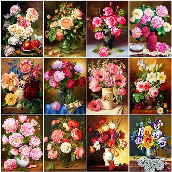 

Evershine Diamond Embroidery Peony Cross Stitch 5D DIY Diamond Painting Rose Flower Rhinestones Art Wall Decoration